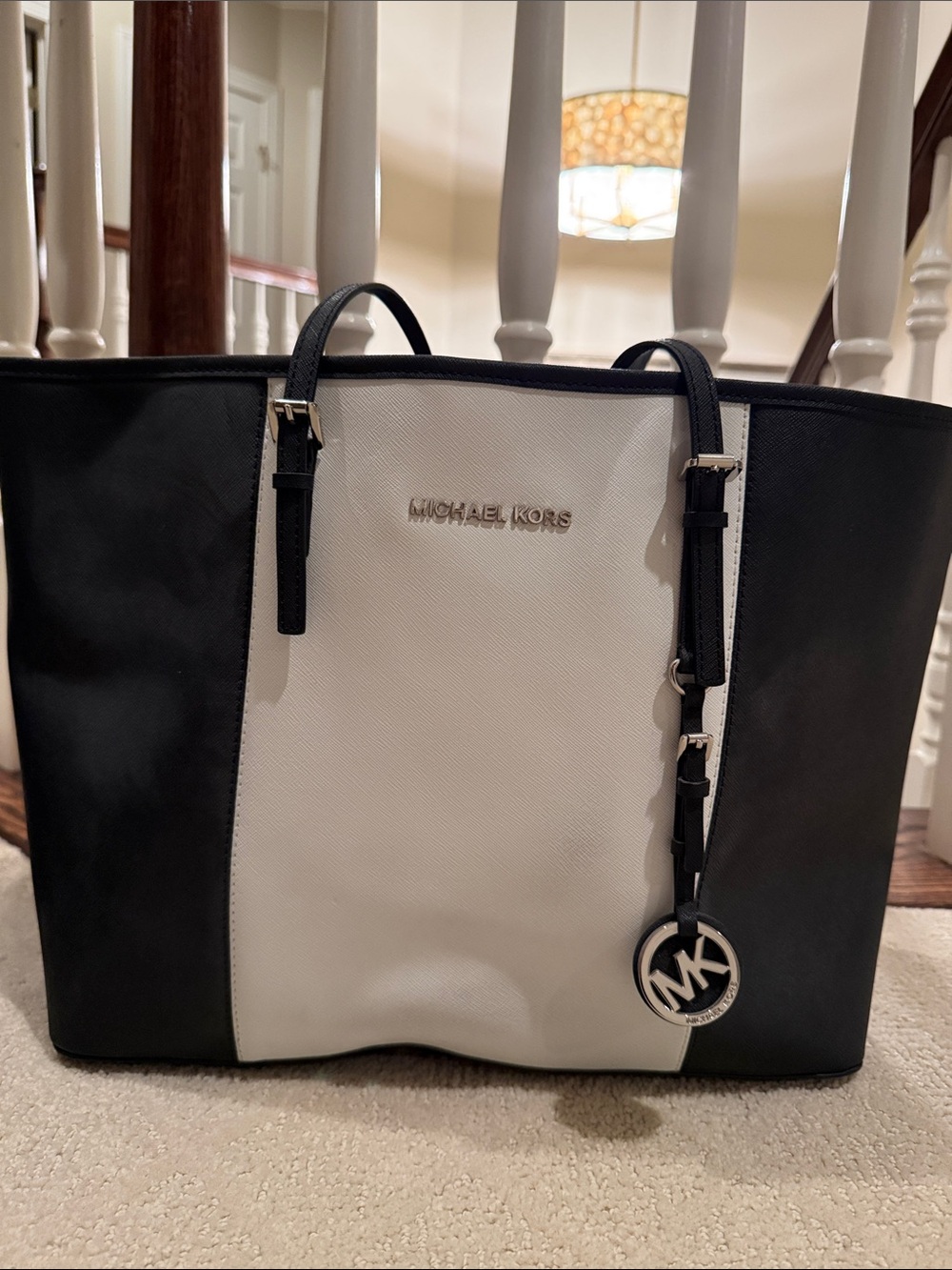 Michael Kors Black and White Saffiano Leather Tote